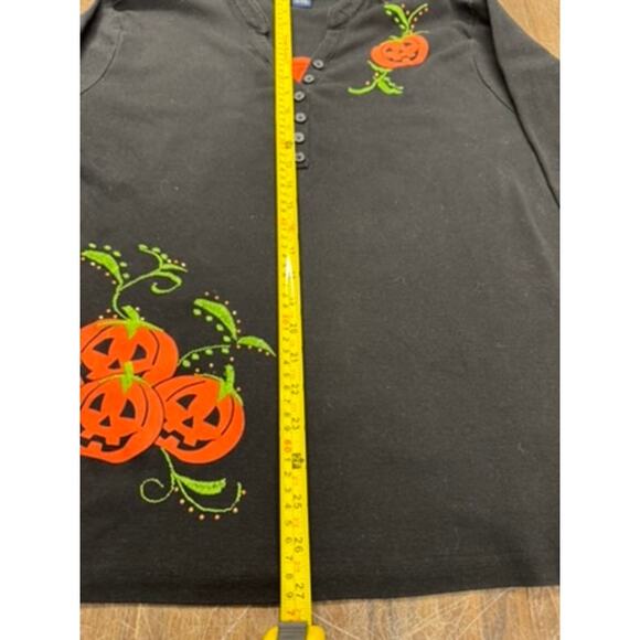 3/4 Sleeve  Black Pumpkin Deco Shirt, Halloween, Vintage, Size XXL, 27.5 x 23 - Picture 7 of 8